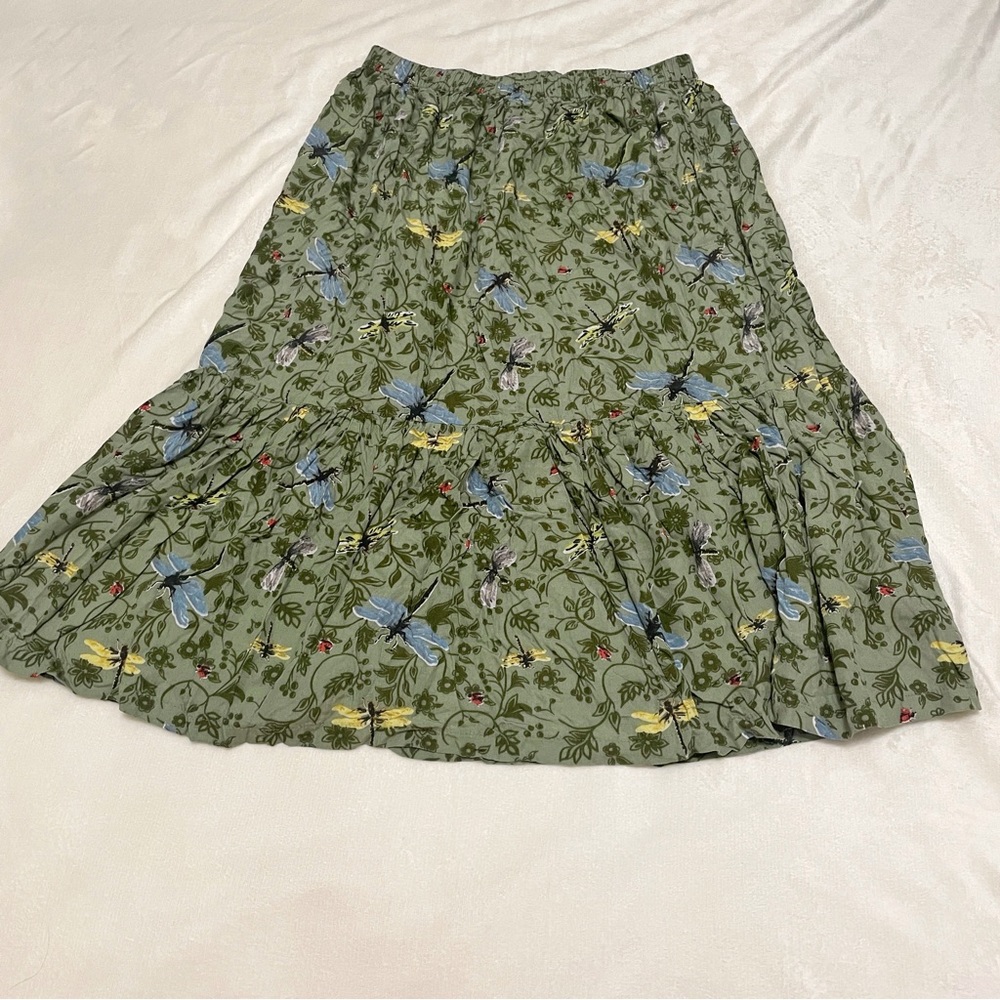 Women’s Vintage Green Garden Dragonfly Midi Skirt